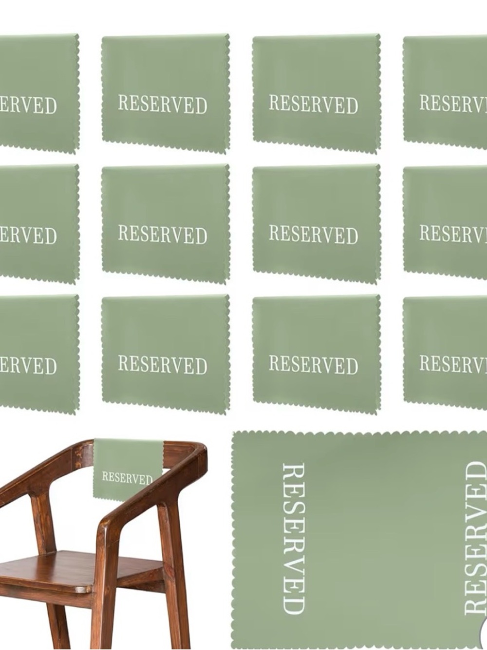 Reserved Sage Green 'RESERVED' Chair Signs - Set of Fabric Place Markers